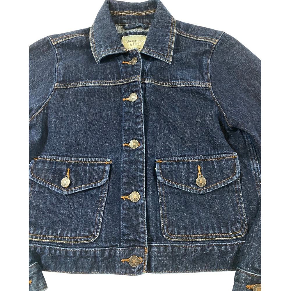 Abercrombie & Fitch Womens Classic Dark Wash Cotton Denim Trucker Jacket Large - Picture 3 of 9